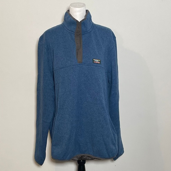 L.L Bean Men’s Blue Mockneck 1/4 Zip Up Fleece Soft Long Sleeve Tall Jacket XL - Picture 2 of 7